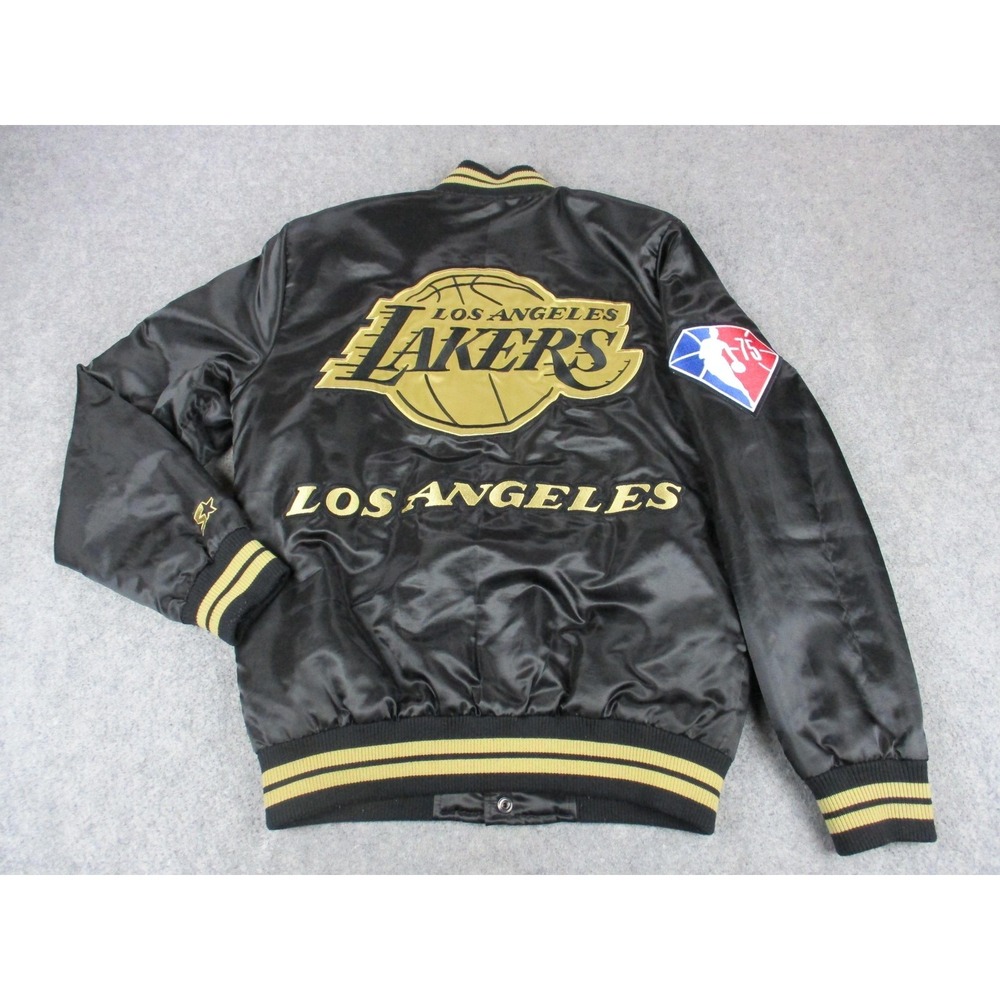 Los Angeles Lakers Jacket Men Small Black Gold NBA Basketball Satin Starter 75th